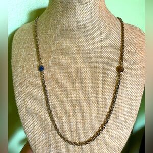 Blue and brown scarab stone necklace